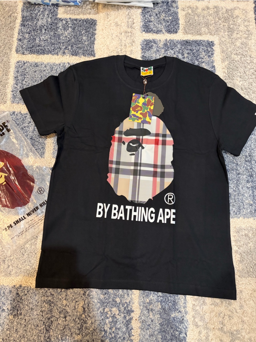 BAPE Plaid Ape Head Short Sleeve T-Shirt - Black